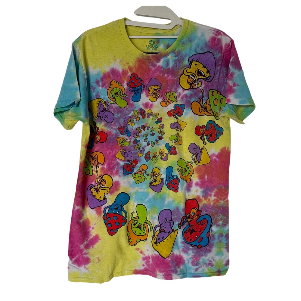 Liquid‎ Blue Vintage Tie Dye Mushroom Spiral Hippie Tee Shirt Size S